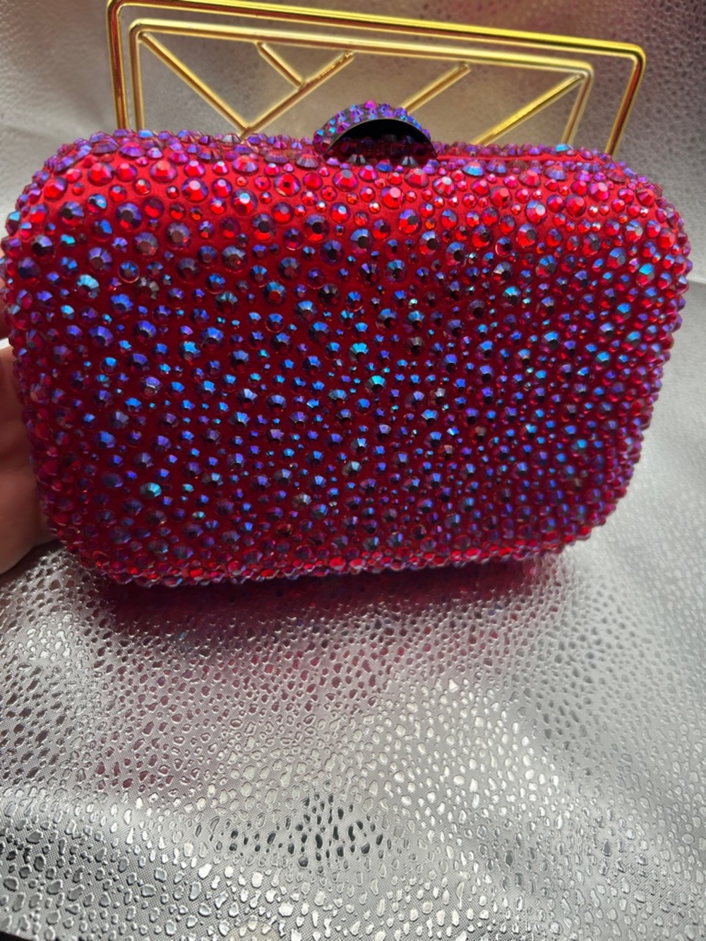 OLGA BERG Casey Hot Fix Crystal Clutch - Fuchsia